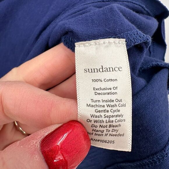 Sundance Floral Lace Navy Blue Boxy Cotton T‎ Shirt Size Medium Lace Minimalist - Picture 4 of 6